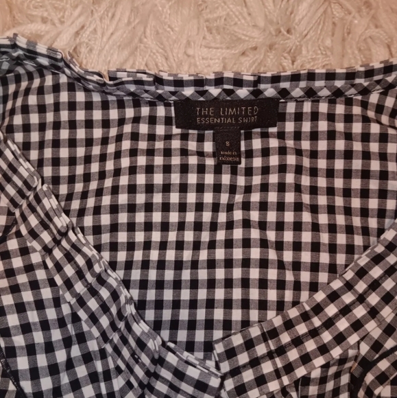 The Limited Women's S Essential Shirt Gingham Ruffle Sleeveless Black White - Picture 3 of 4